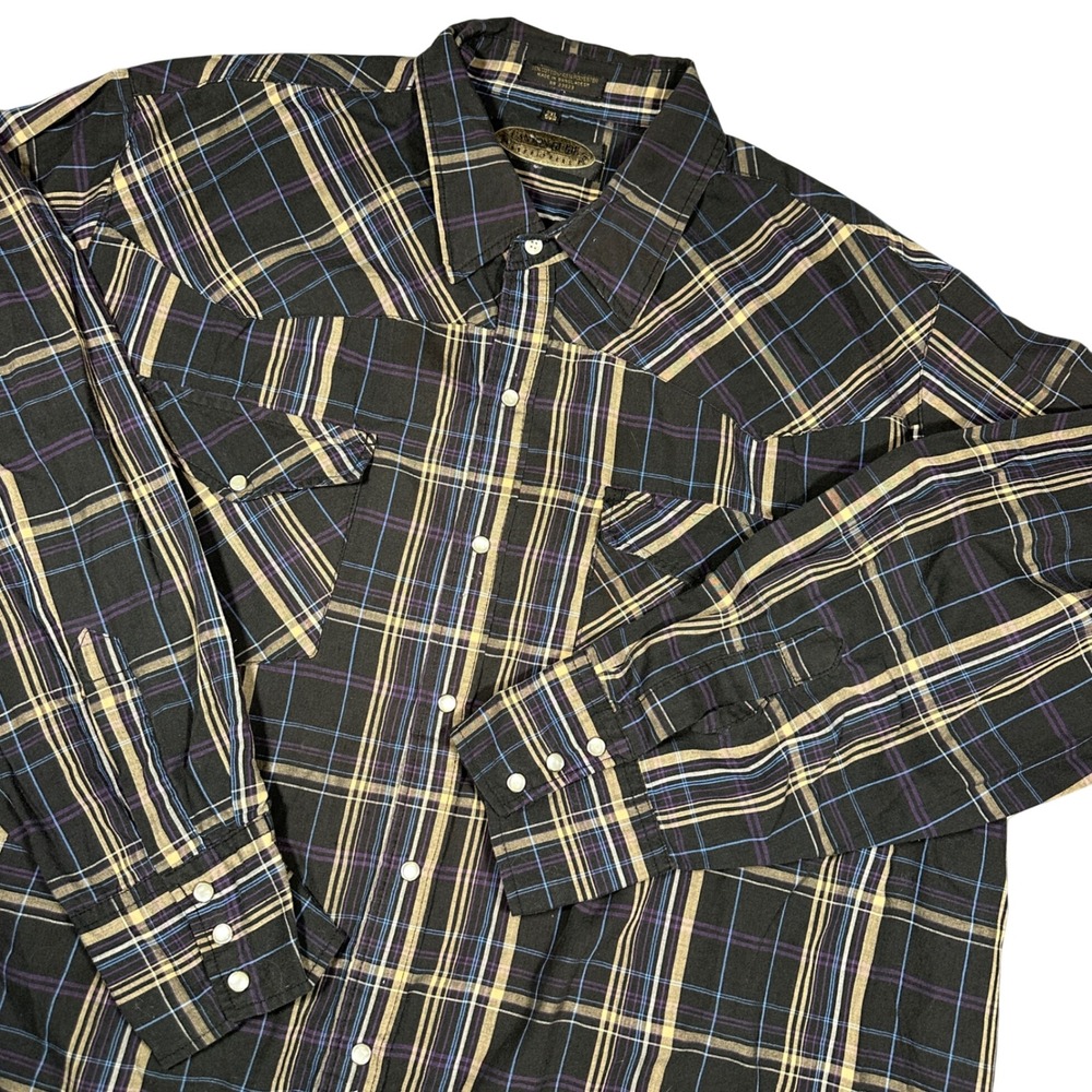 Canyon Guide Outfitters Mens 2XL Western Pearl Snap Shirt Plaid Black Purple